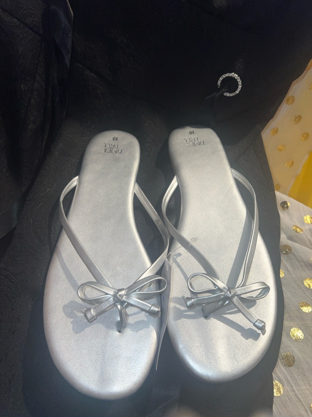 Time and Tru Silver Bow Toe-Post Sandals - Women's